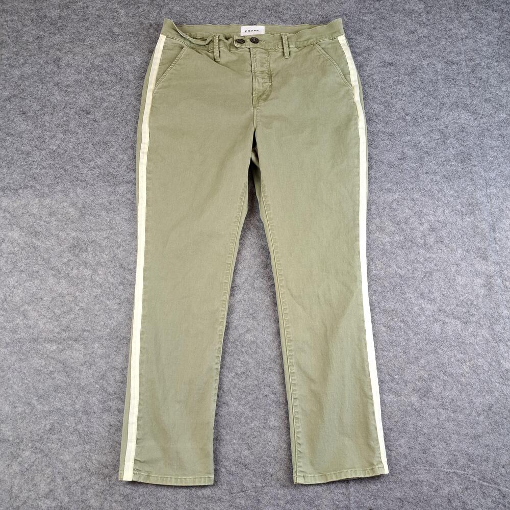Frame Pants Womens 26 Green cotton Stretch Ankle Tuxedo Stripe Chino Twill